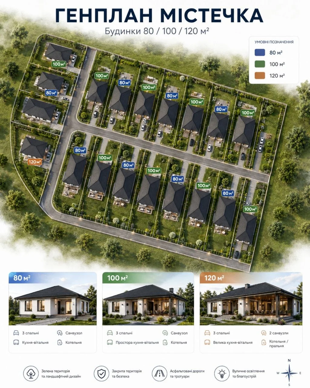 Генплан містечка — будинки 80, 100 та 120 м²