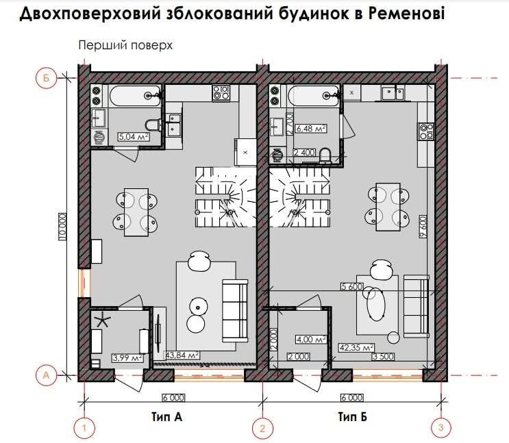 Планування першого поверху котеджу — Тип A і Тип B