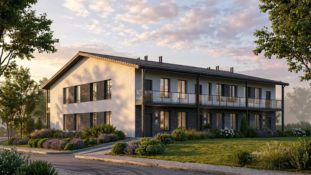 ЖК Континент — фасад таунхаусів, золотиста година